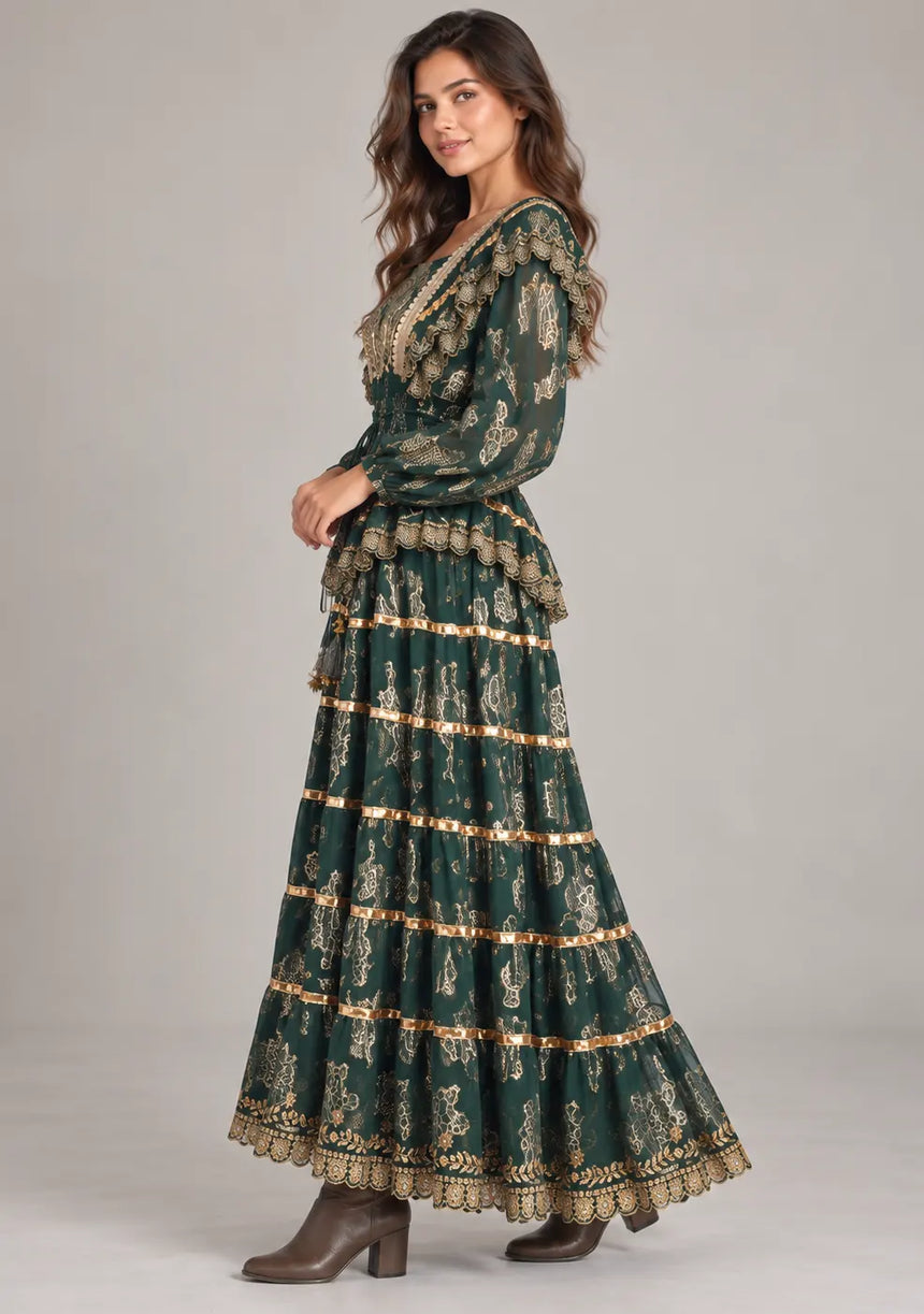 ibBan Cotton Lurex Tiered Long Dress - Chari