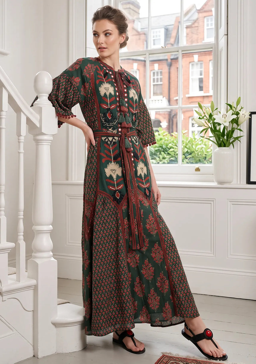 ibBan Women’s Printed Cotton Long Dress One Size -Shyana