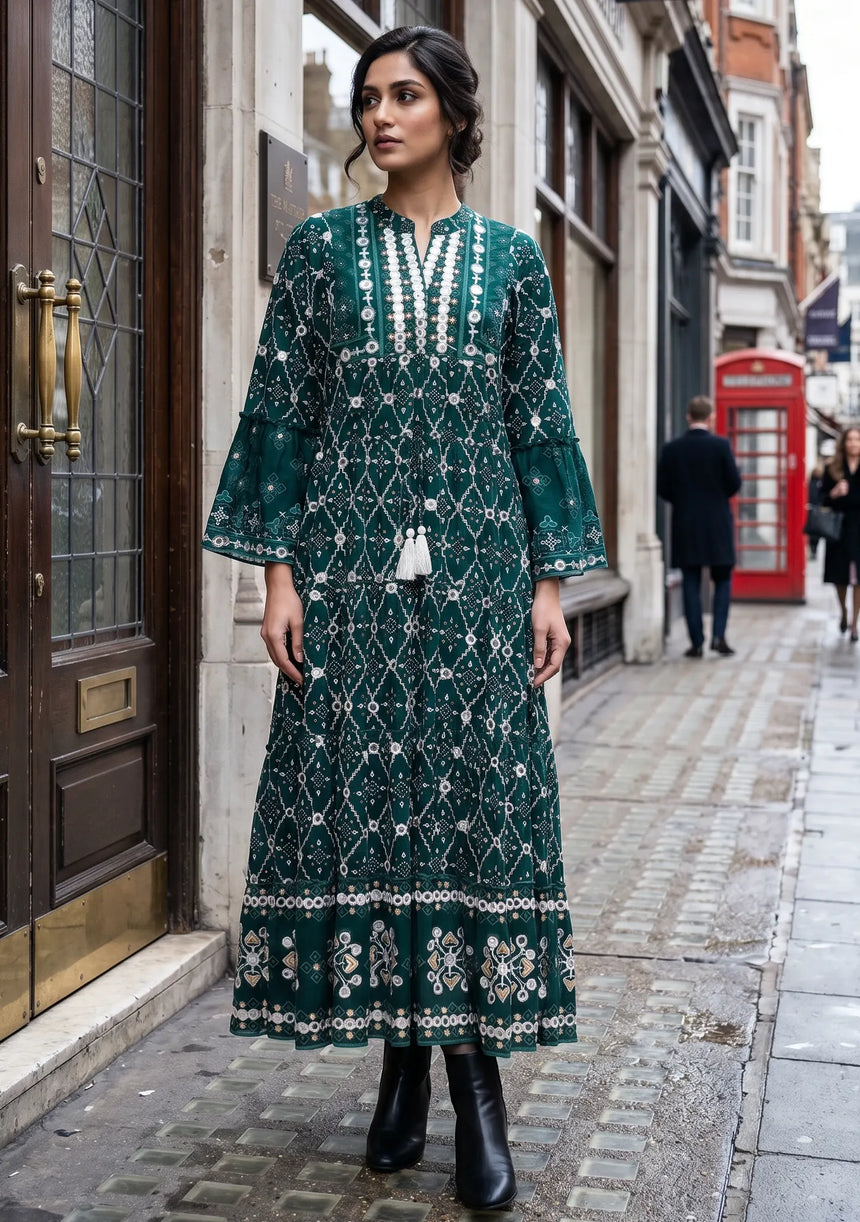 ibBan Hand Embroidered Winter Tunic Dress | Luxury Bohemian Elegance - Melida