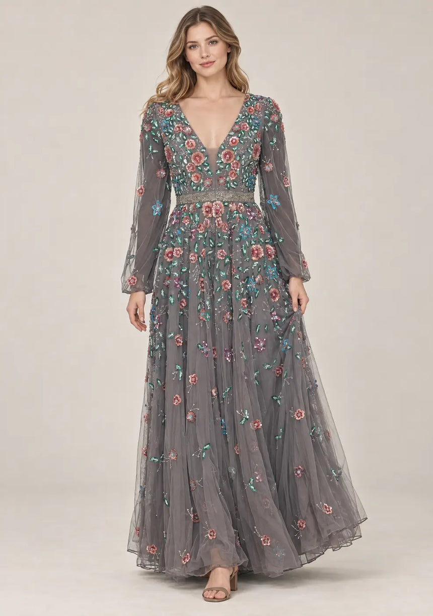 ibBan Women’s Long Dress with Hand Embroidery - Aabish
