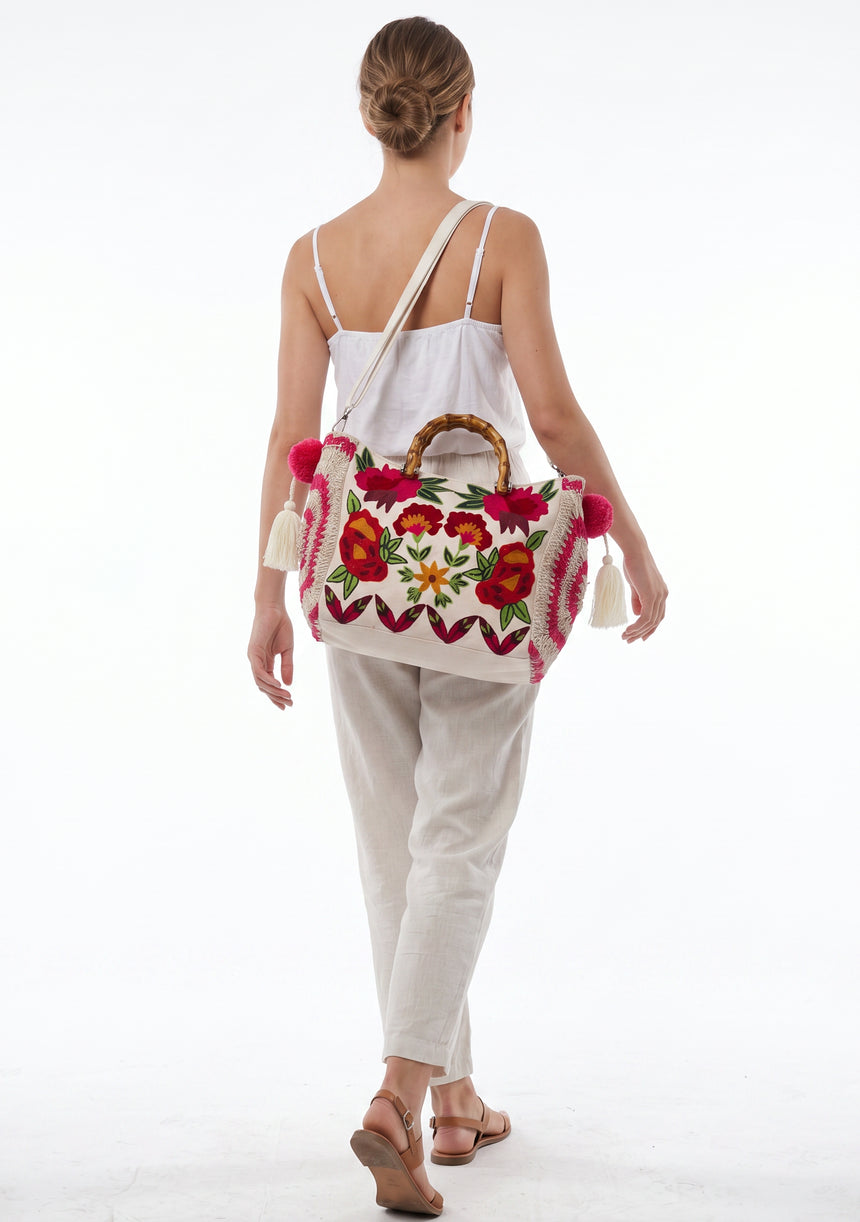 ibBan Women's Hand Embroidered Floral Tote Bag - Gypsy | Artisan Canvas Handbag