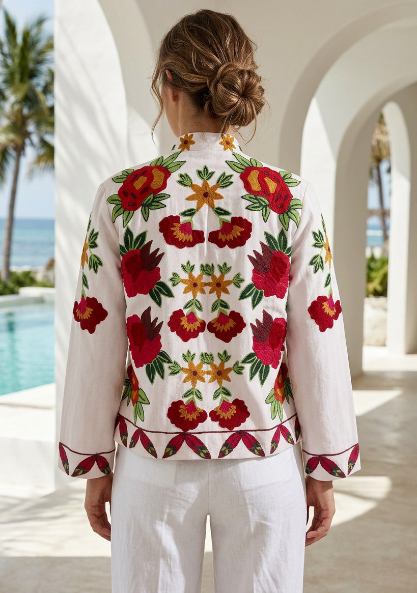 ibBan Women's Hand Embroidered Cotton Canvas Jacket - Gypsy | Artisan Boho
