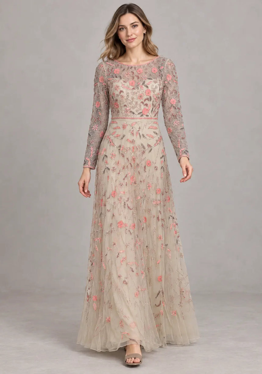Women’s Party Long Dress with Hand Embroidery - Firdaso