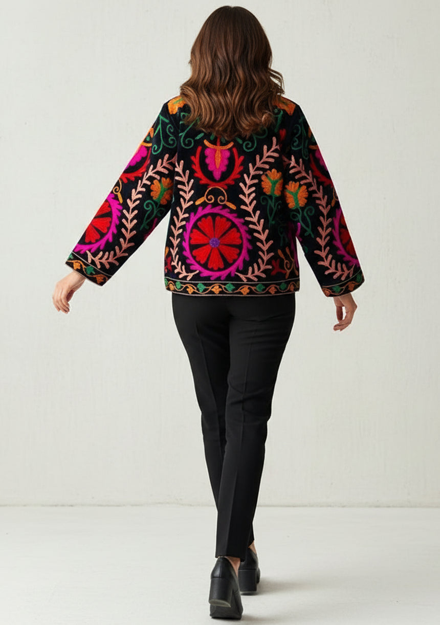 ibBan Embroidered Cotton Canvas Jacket for Women | Statement Artisan Jacket - Lessia