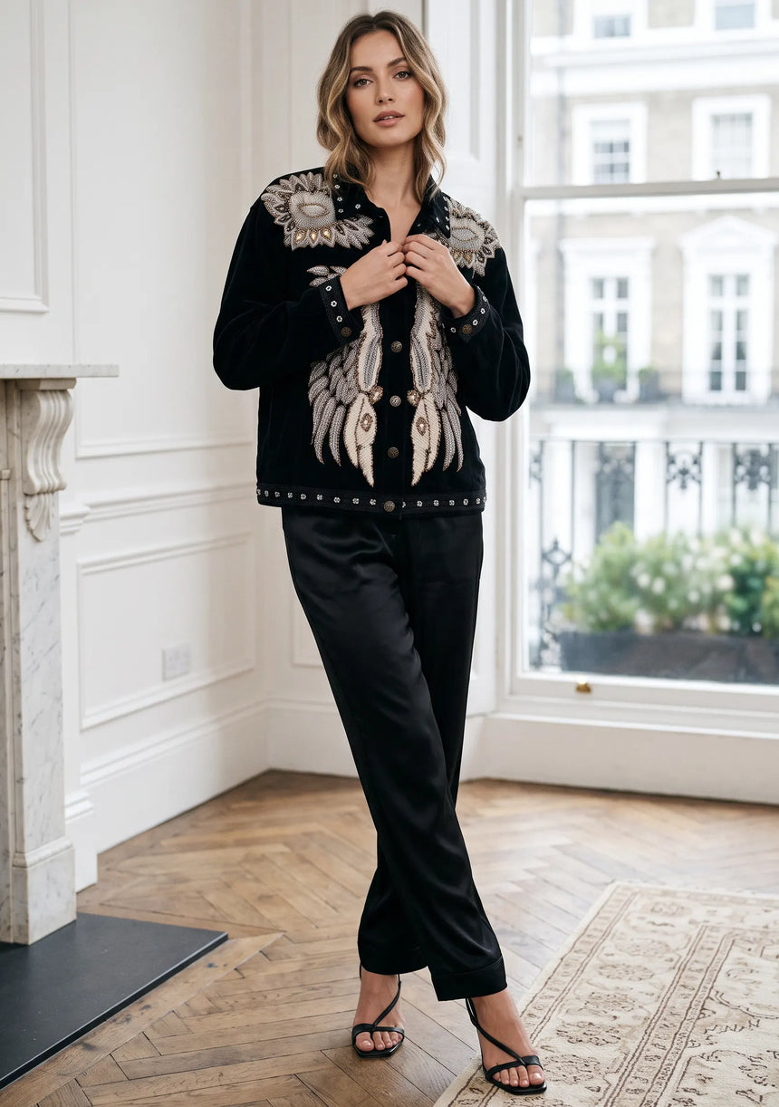 ibBan Women's Hand Embroidered Designer Jacket -Leoana Jacket