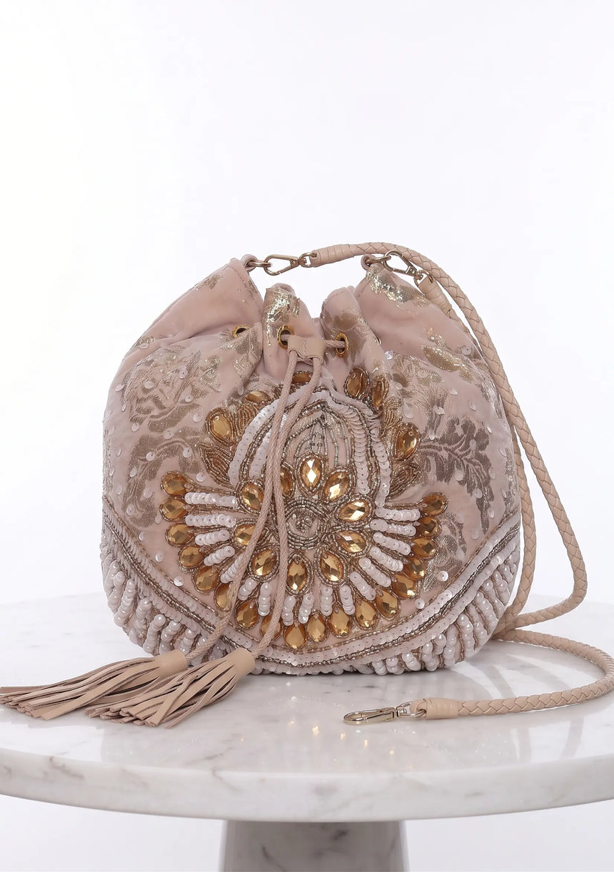 ibBan Beaded Bag | Hand Embroidered Luxury Bucket Bag -Vidha