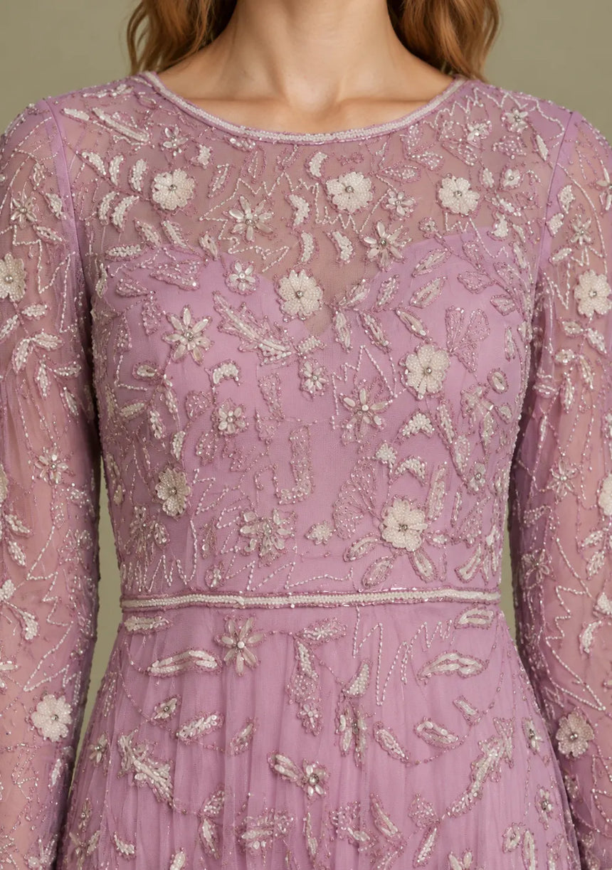 Women’s Net Long Dress with Floral Hand Embroidery-Arzoo