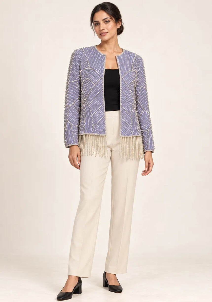 ibabn Women’s Hand Beaded Fringe Jacket - Amaya