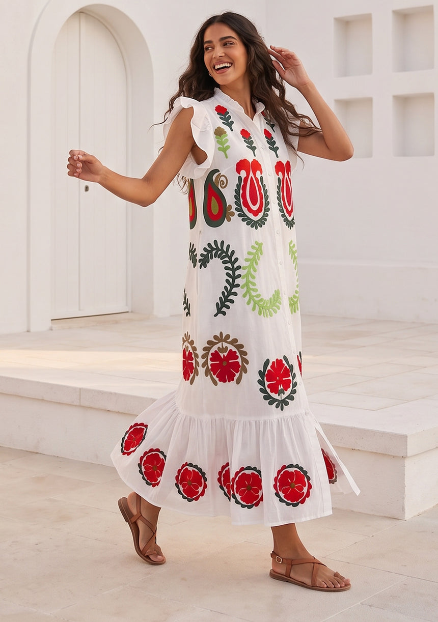 Vestido largo de algodón para mujer - Zaara