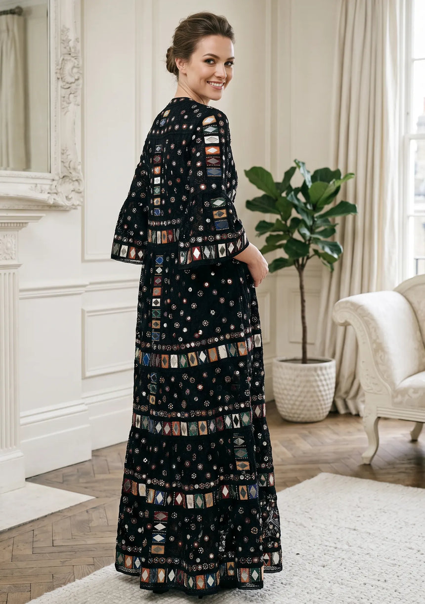 ibBan Women's Hand Embroidered Long Tunic Dress -Corina Long Tunic