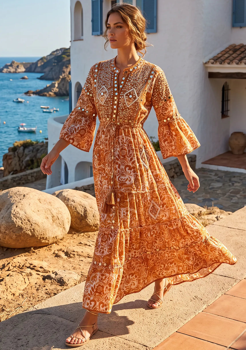 ibBan Hand-Embroidered Cotton Viscose Maxi Dress - Samaya