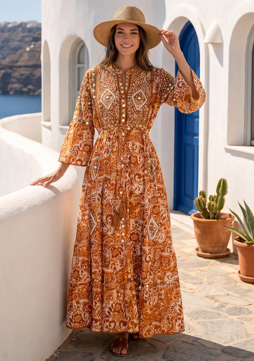ibBan Hand-Embroidered Cotton Viscose Maxi Dress - Samaya