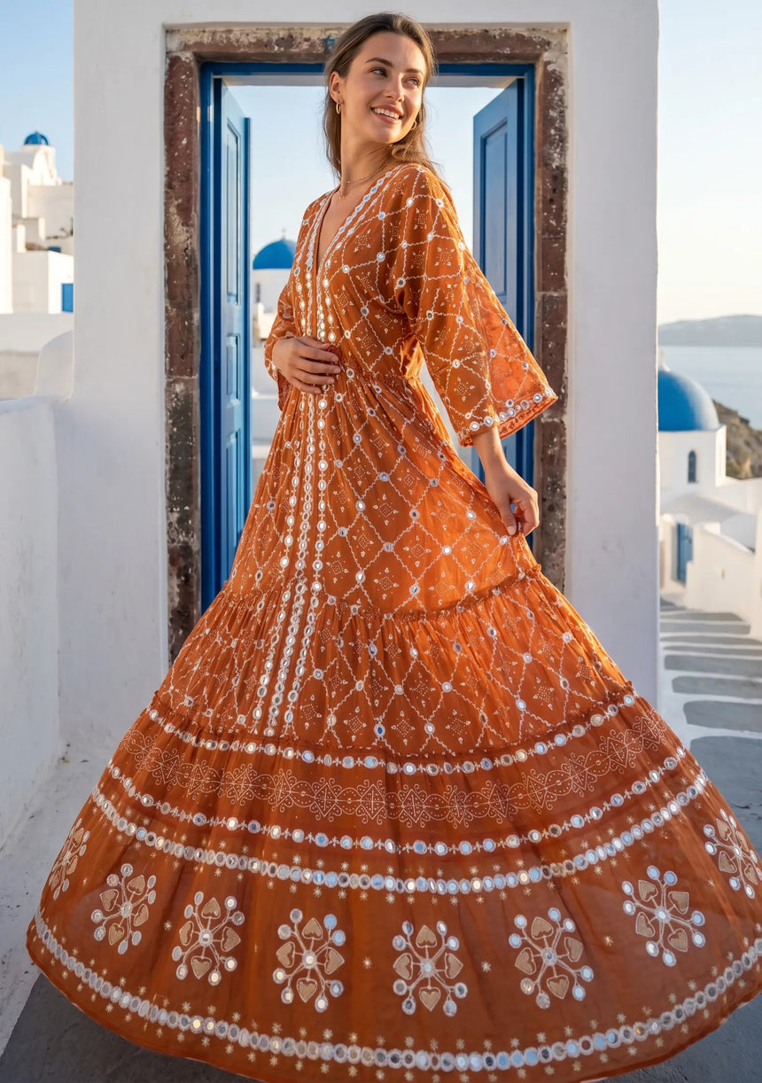 ibBan Hand Embroidered Cotton Maxi Dress | Luxury Boho Resort -Fabiya
