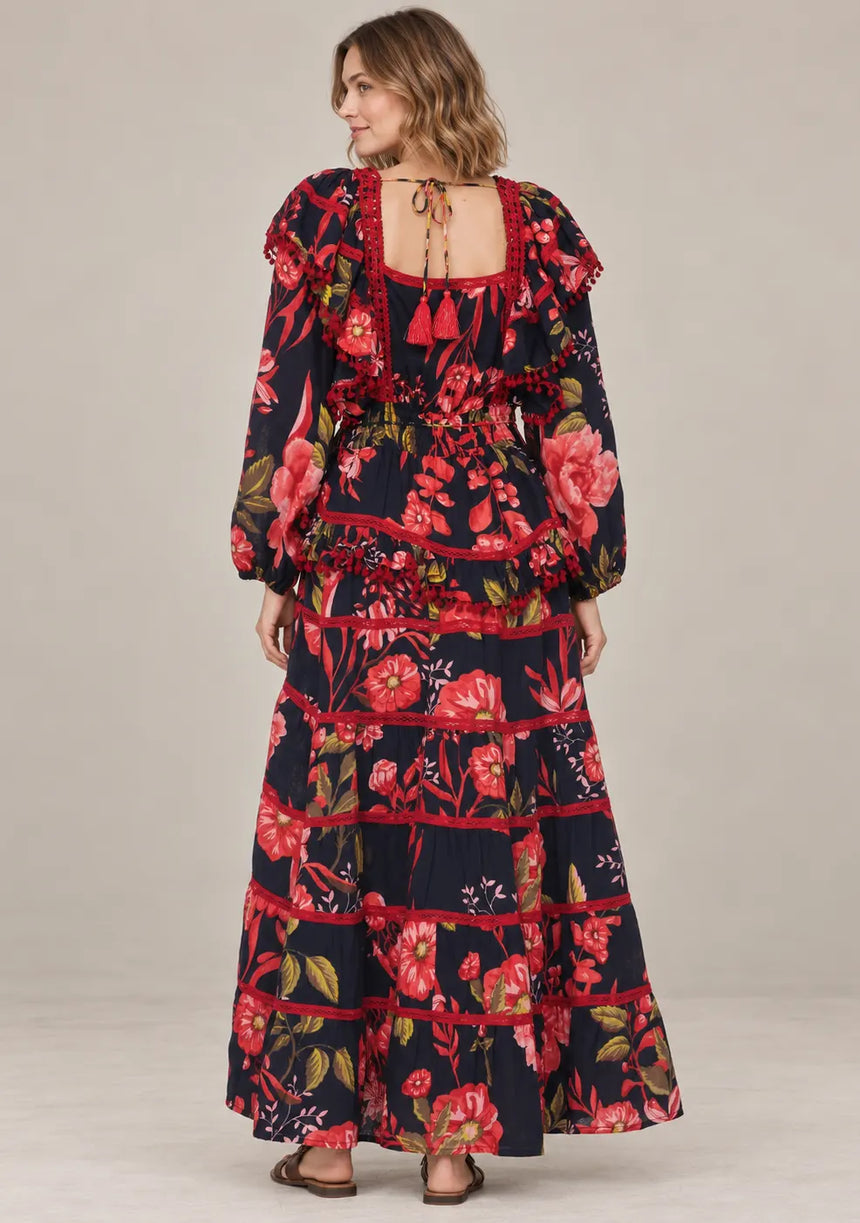 IbBan Black Floral Print Cotton Maxi Dress - Almasa