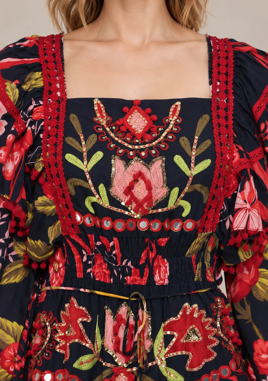 IbBan Black Floral Print Cotton Maxi Dress - Almasa