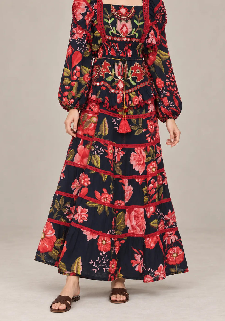 IbBan Black Floral Print Cotton Maxi Dress - Almasa