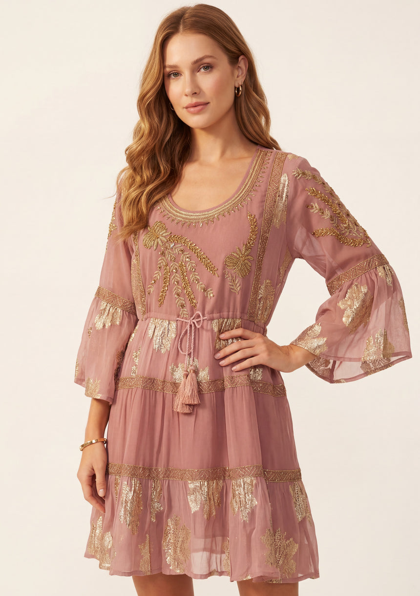 Minivestido de algodón con cuello redondo para mujer - Soha