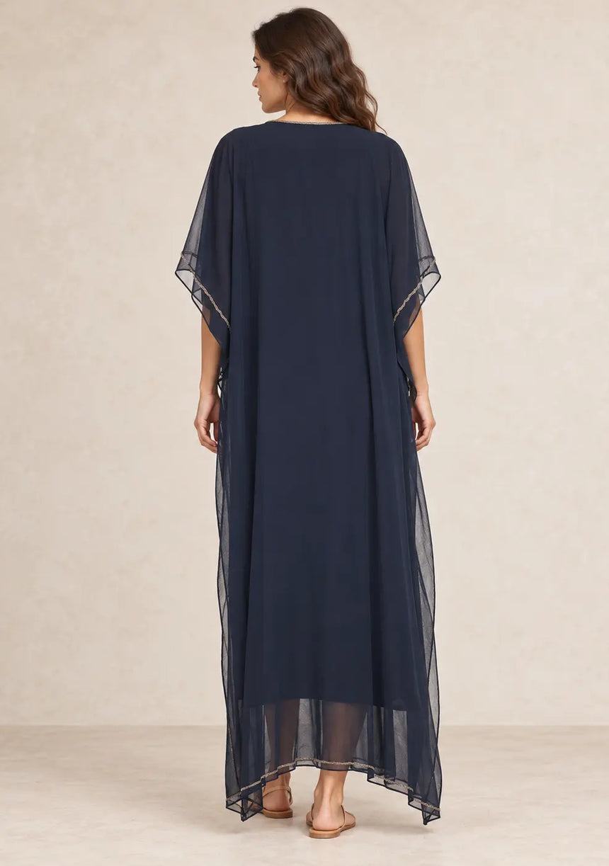 ibBan Women’s Hand Embroidered Georgette Kaftan Dress -Tanzeen