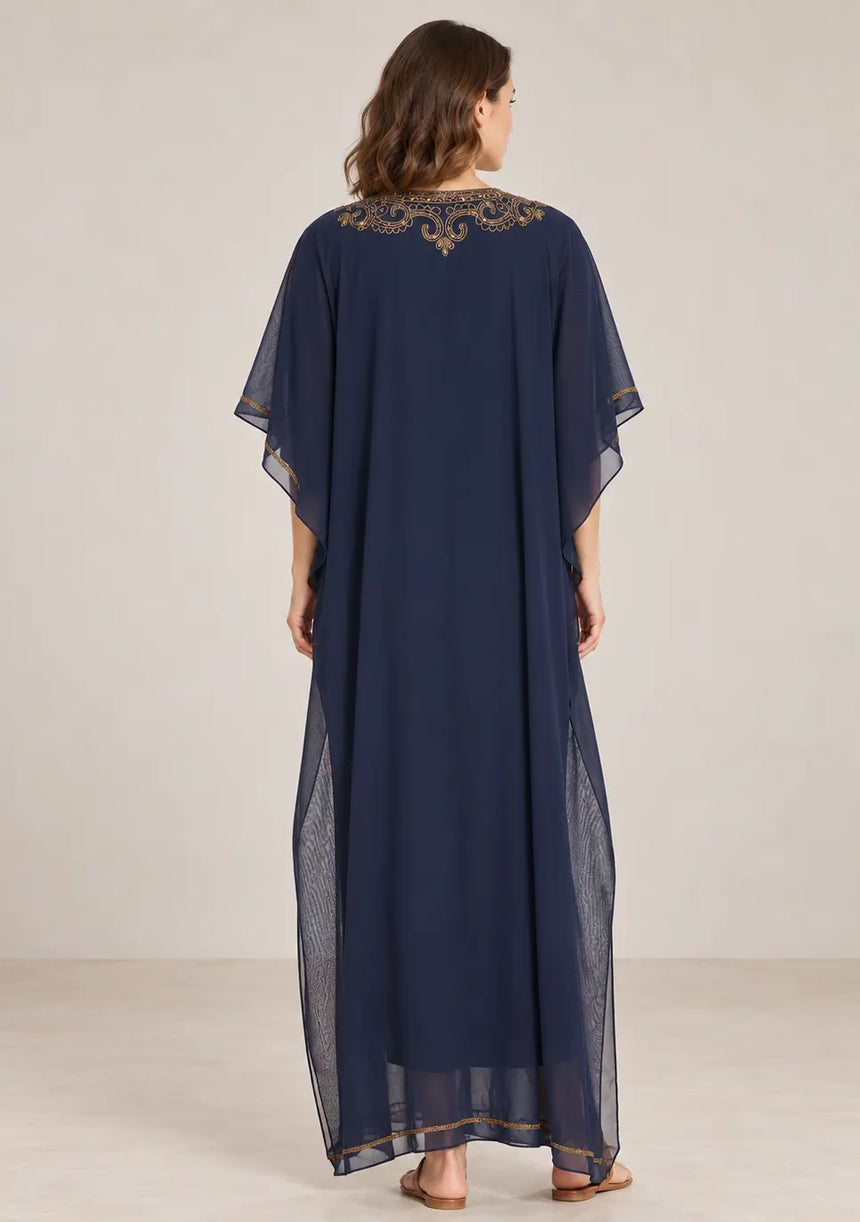 ibBan Women’s Hand Embroidered Georgette Kaftan Dress -Zava