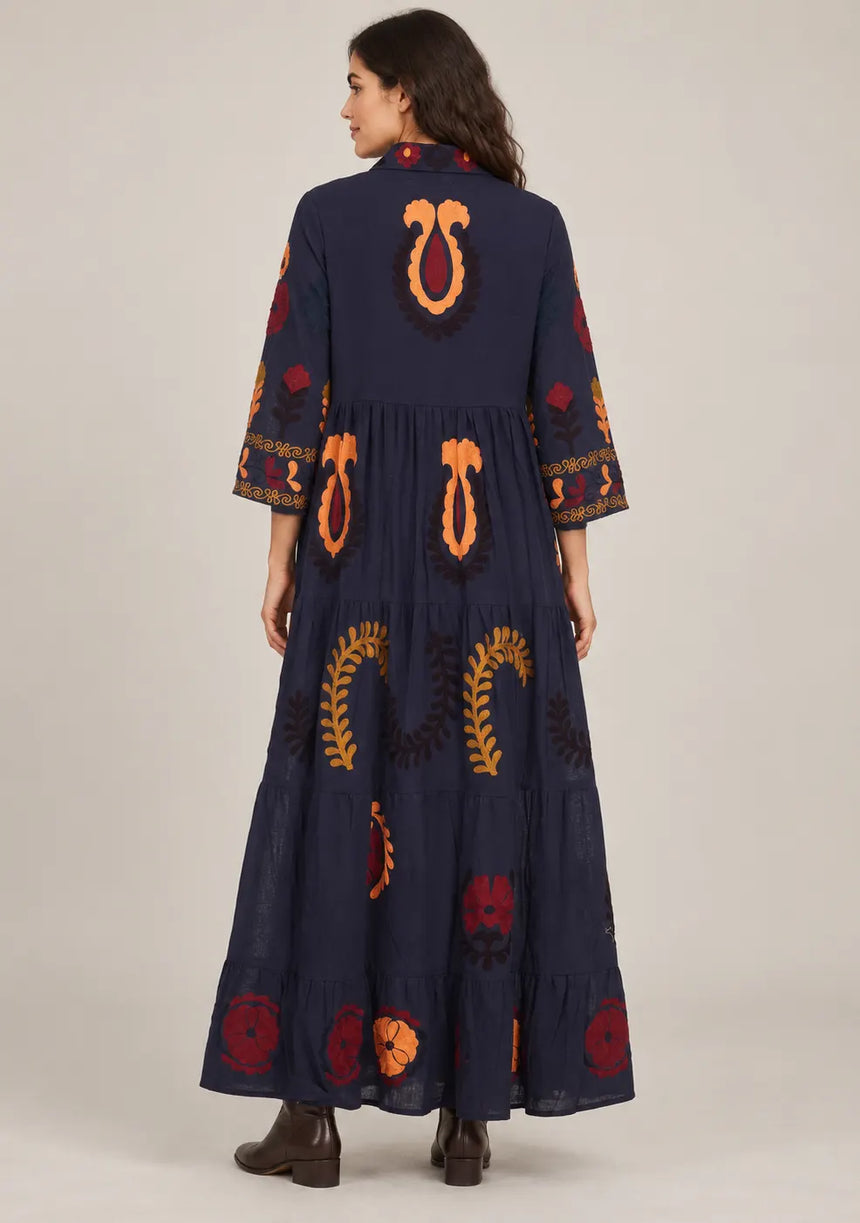 ibBan Embroidered Cotton Tiered Shirt Collor Tunic - Ambir