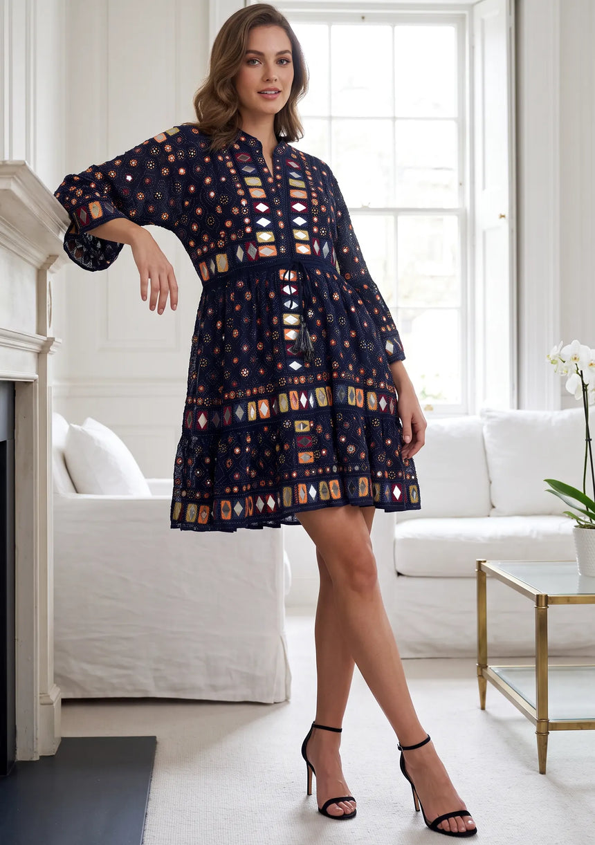 ibBan Women's Hand Embroidered Short Tunic - Corina Short Tunic