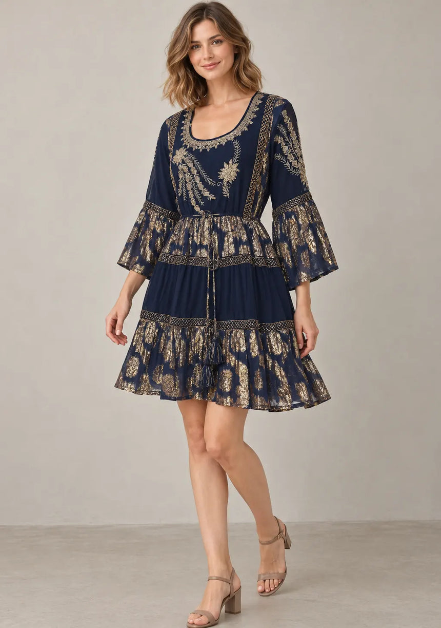 ibBan Women’s Cotton Lurex Embroidered Short Tunic - Soha