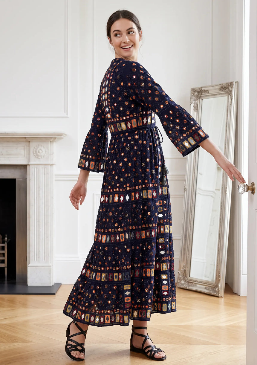 ibBan Women's Hand Embroidered Long Tunic Dress -Corina Long Tunic