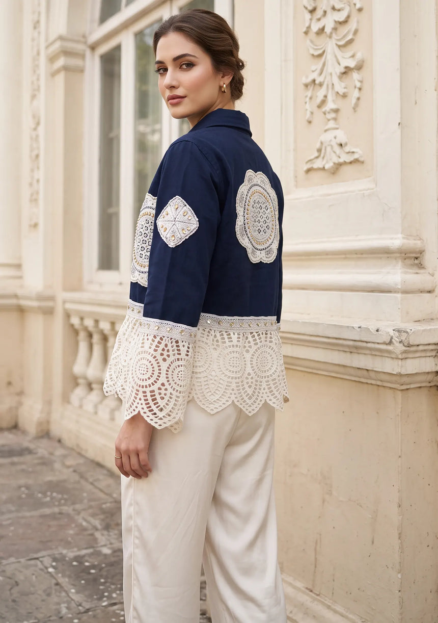 Women's Artisan Hand Embroidery Canvas Jacket - Ishila