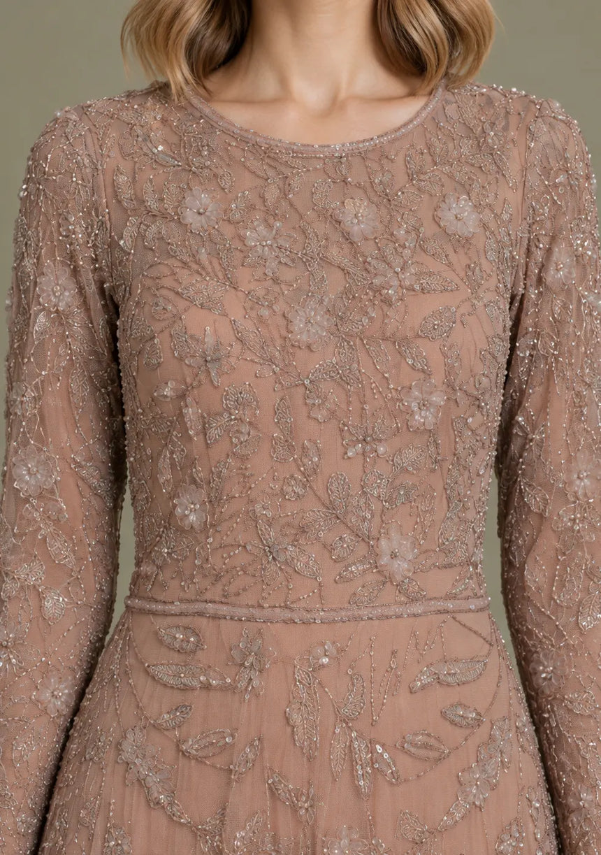 Women’s Net Long Dress with Floral Hand Embroidery-Arzoo
