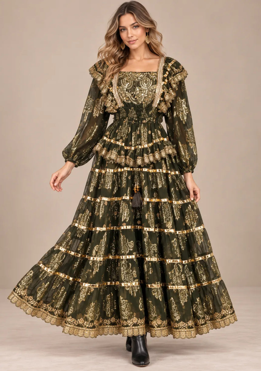 ibBan Cotton Lurex Tiered Long Dress - Chari