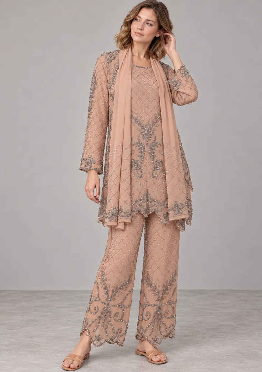 ibBan Women’s Georgette Embroidered Suit Set - Kaira