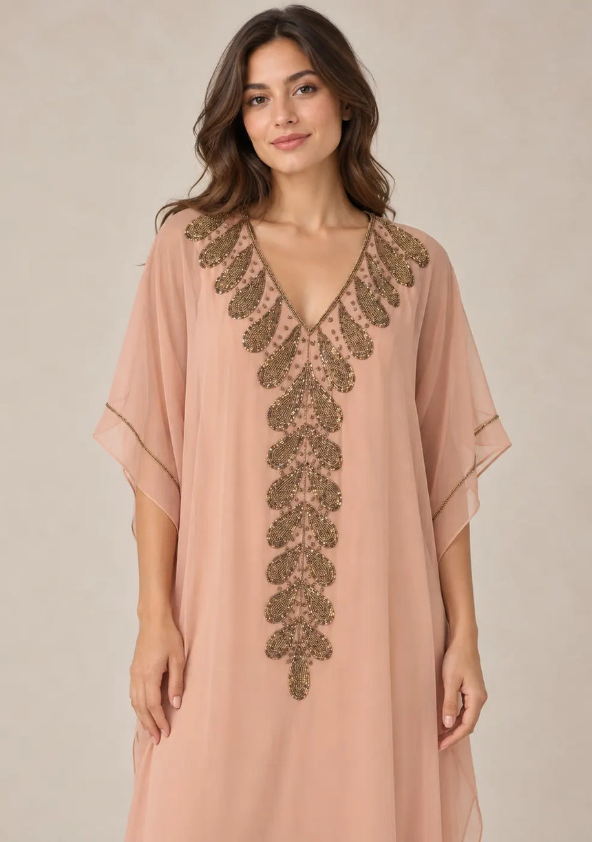 ibBan Women’s Hand Embroidered Georgette Kaftan Dress -Tanzeen