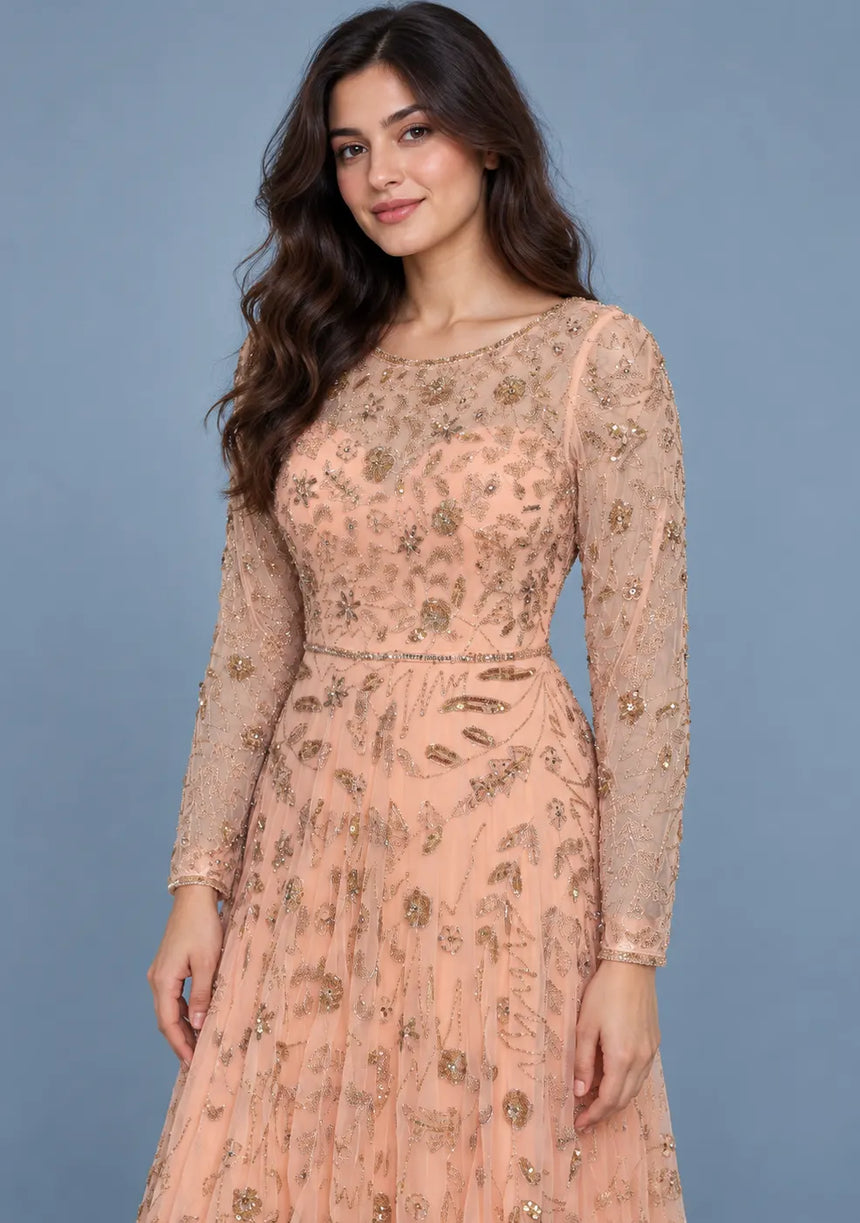 ibBan Women’s Party Long Dress with Hand Embroidery -Qamira