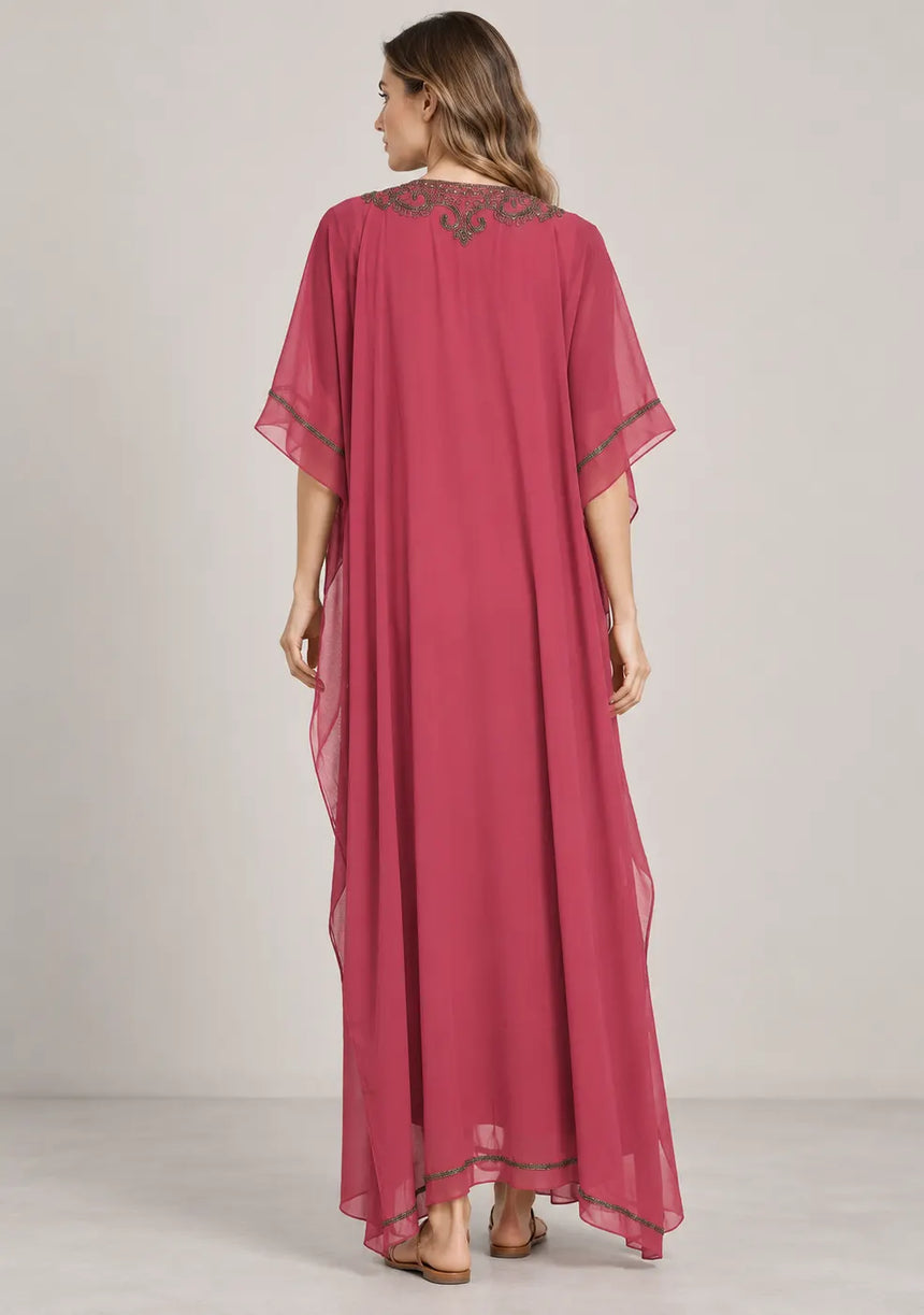 ibBan Women’s Hand Embroidered Georgette Kaftan Dress -Zava