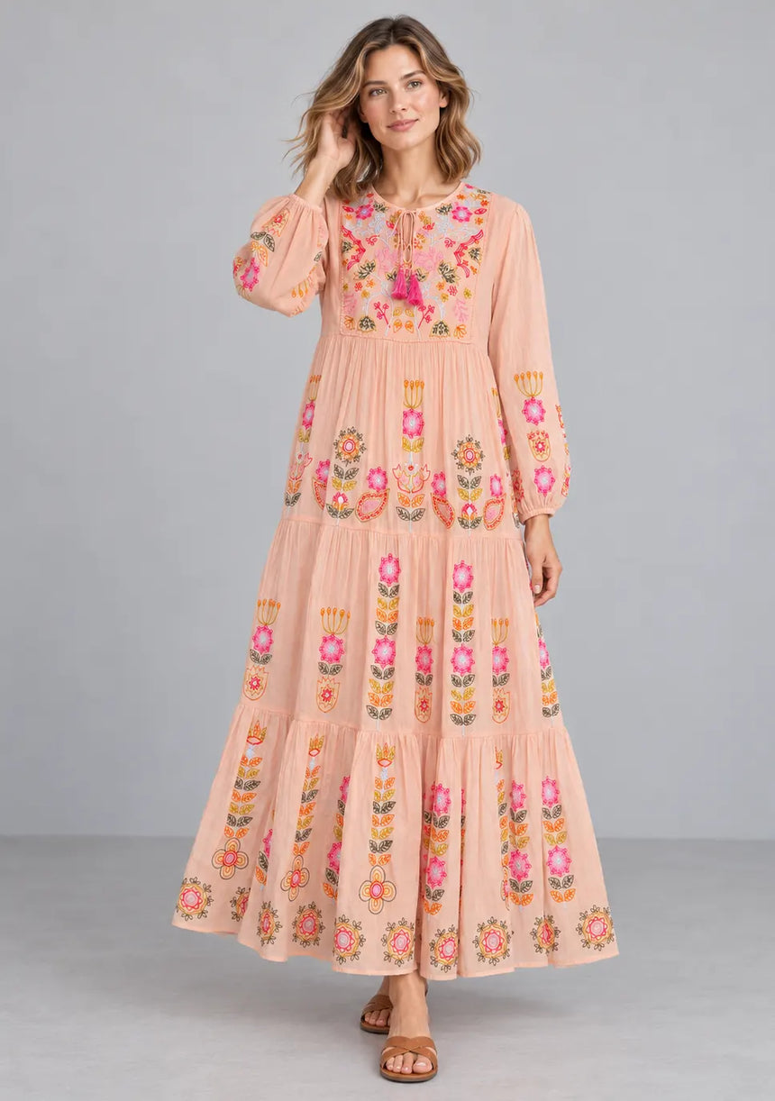 ibBan Cotton Floral Embroidery Long Dress - Riza