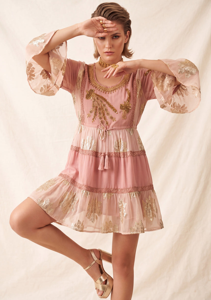 Minivestido de algodón con cuello redondo para mujer - Soha