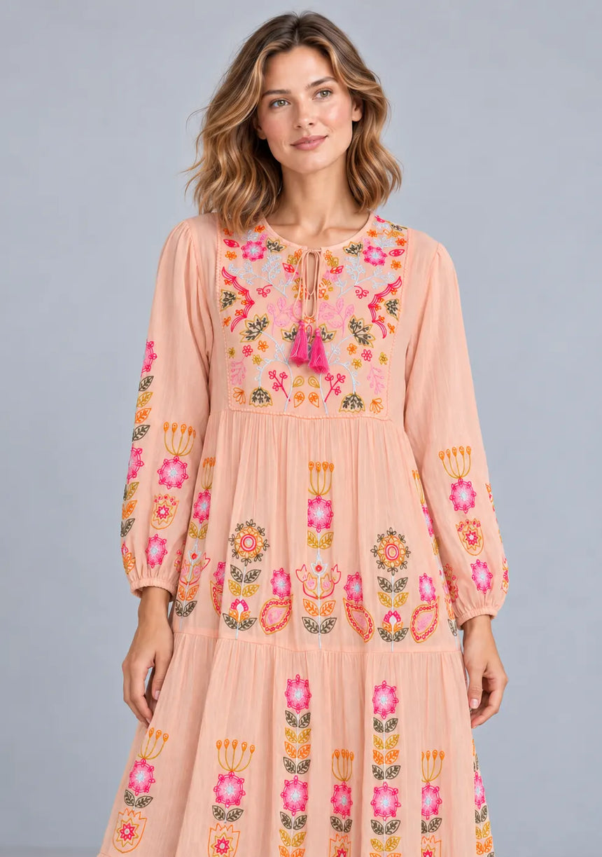 ibBan Cotton Floral Embroidery Long Dress - Riza