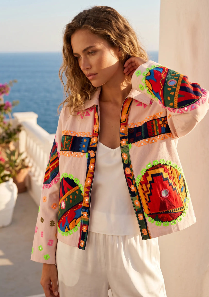 Designer Embroidered Cotton Canvas Jacket for Women | ibBan Collection - Ania