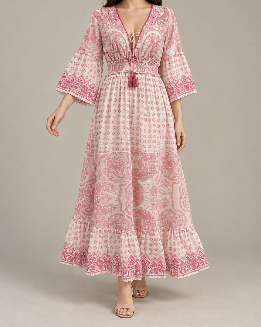 Mayra Long Dress - Hand-Embroidered Cotton