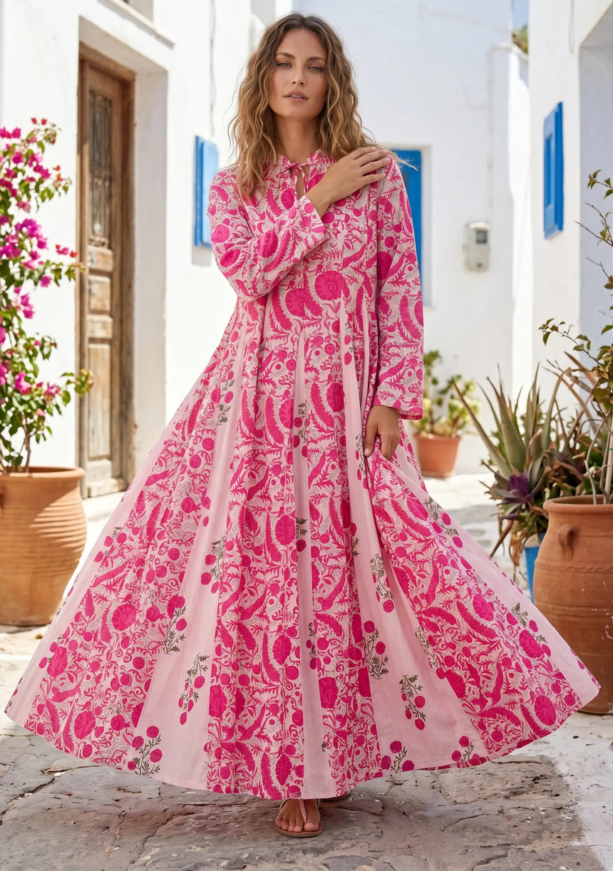 ibBan Printed Cotton Maxi Dress | Premium Women's Boho Resort Dress - Afra Long Dress