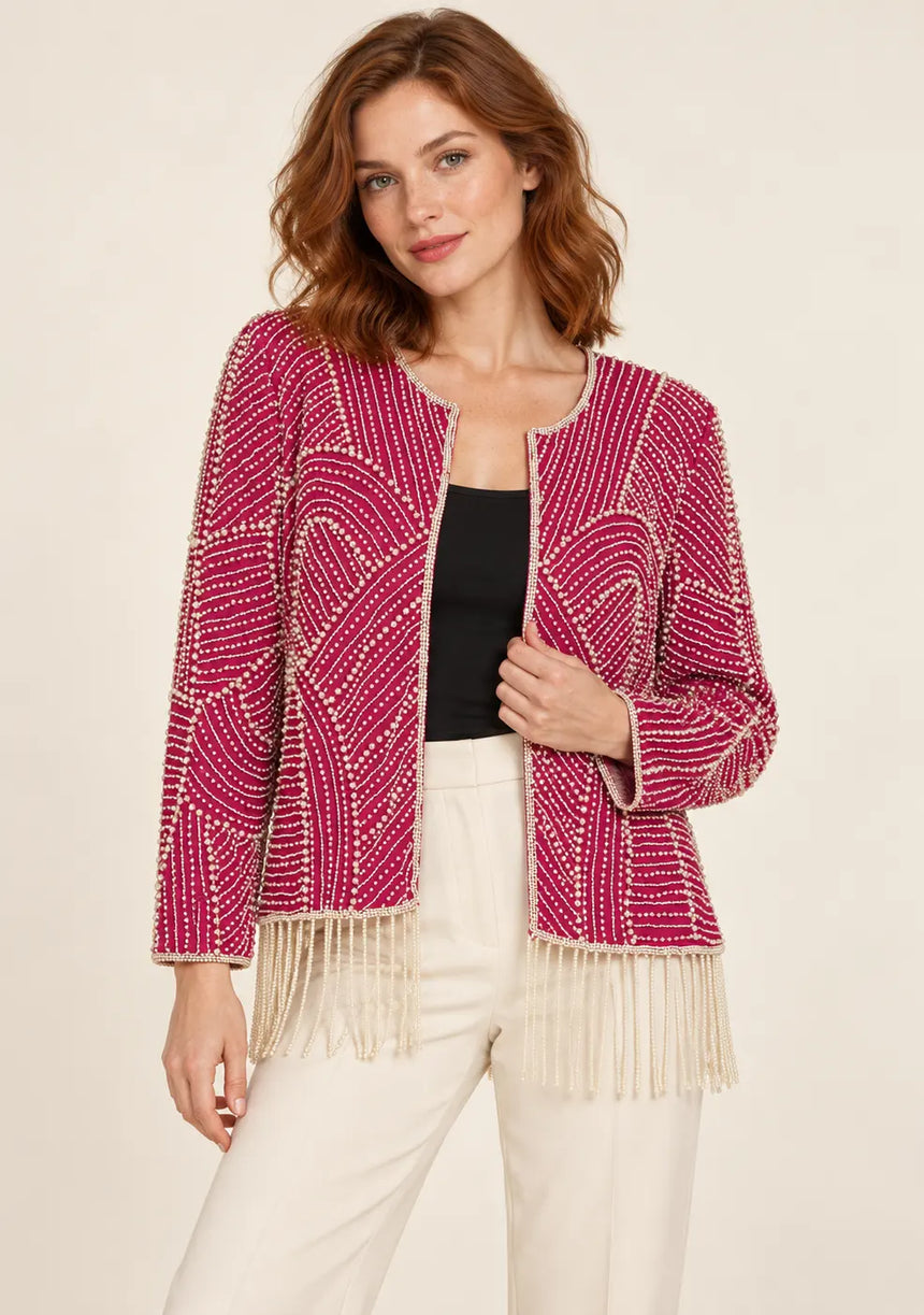 ibabn Women’s Hand Beaded Fringe Jacket - Amaya