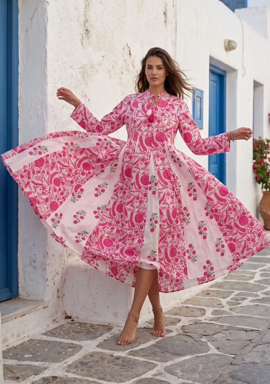 ibBan Printed Cotton Maxi Dress | Premium Women's Boho Resort Dress - Afra Long Dress