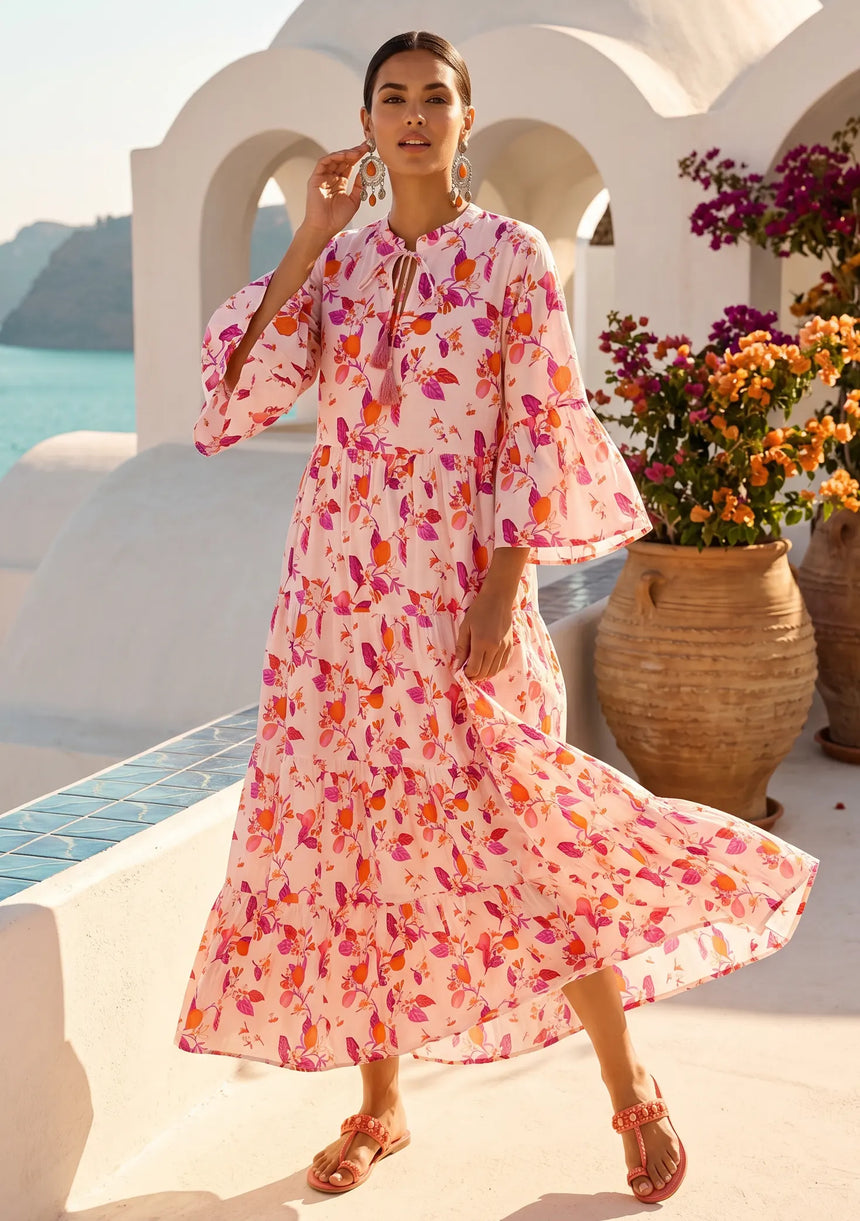 ibBan Printed Cotton Maxi Dress | Women's Floral Summer Long Dress - Hayal Long Dress