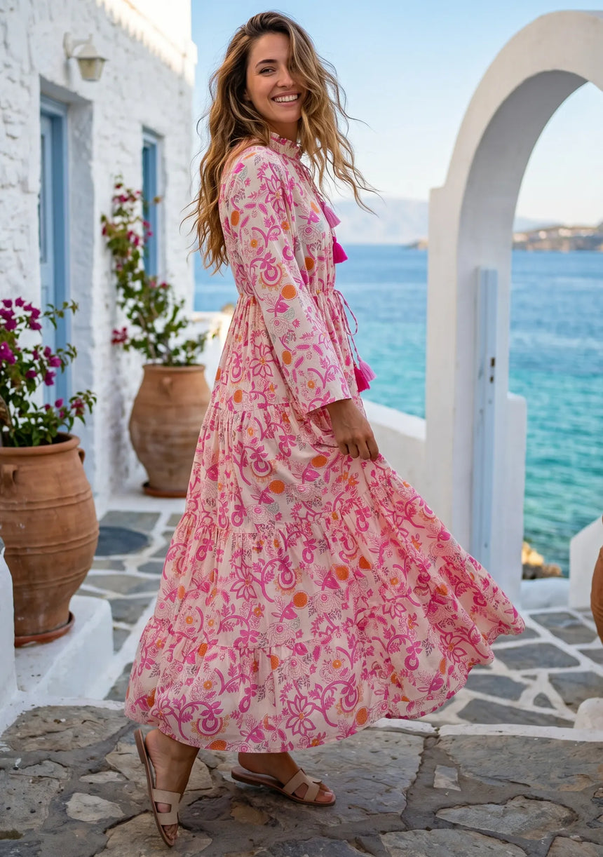 Women's Printed Cotton Floral Long Dress | ibBan Europe - Esra Long Dress