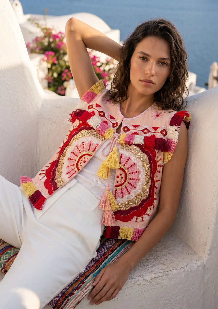 Luxury Embroidered Women's Gilet | Designer Summer Collection | ibBan - Sara