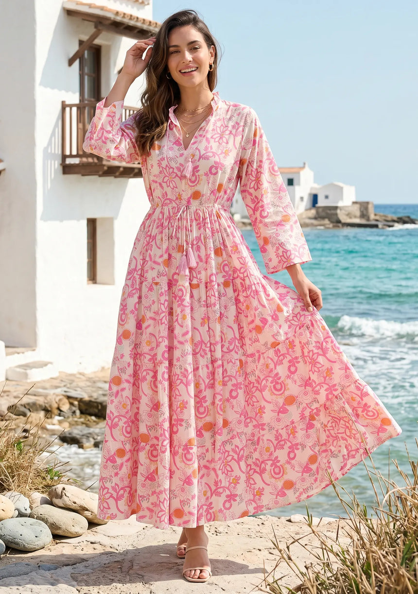 Women's Printed Cotton Floral Long Dress | ibBan Europe - Esra Long Dress