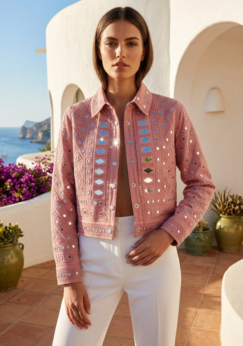 Women's Artisan Heavy Hand Embroidery Canvas Jacket - Corina