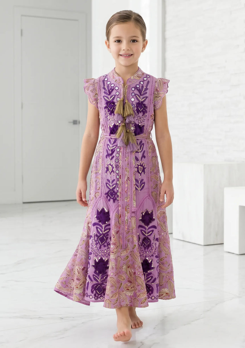 Girls' Shimmer Cotton dress Round Tie-Up Neck - Seliza