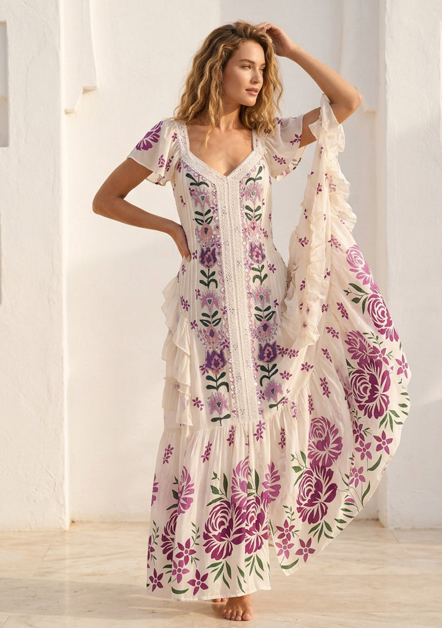 ibBan Hand Embroidered Floral Cotton Maxi Dress -Saira Maxi Dress