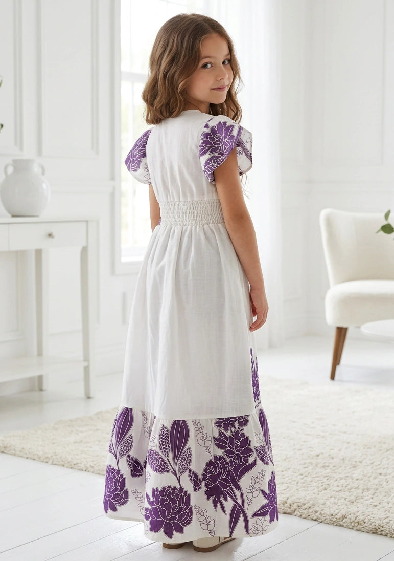 Girls' Printed Cotton dress V-Neck - Yamira